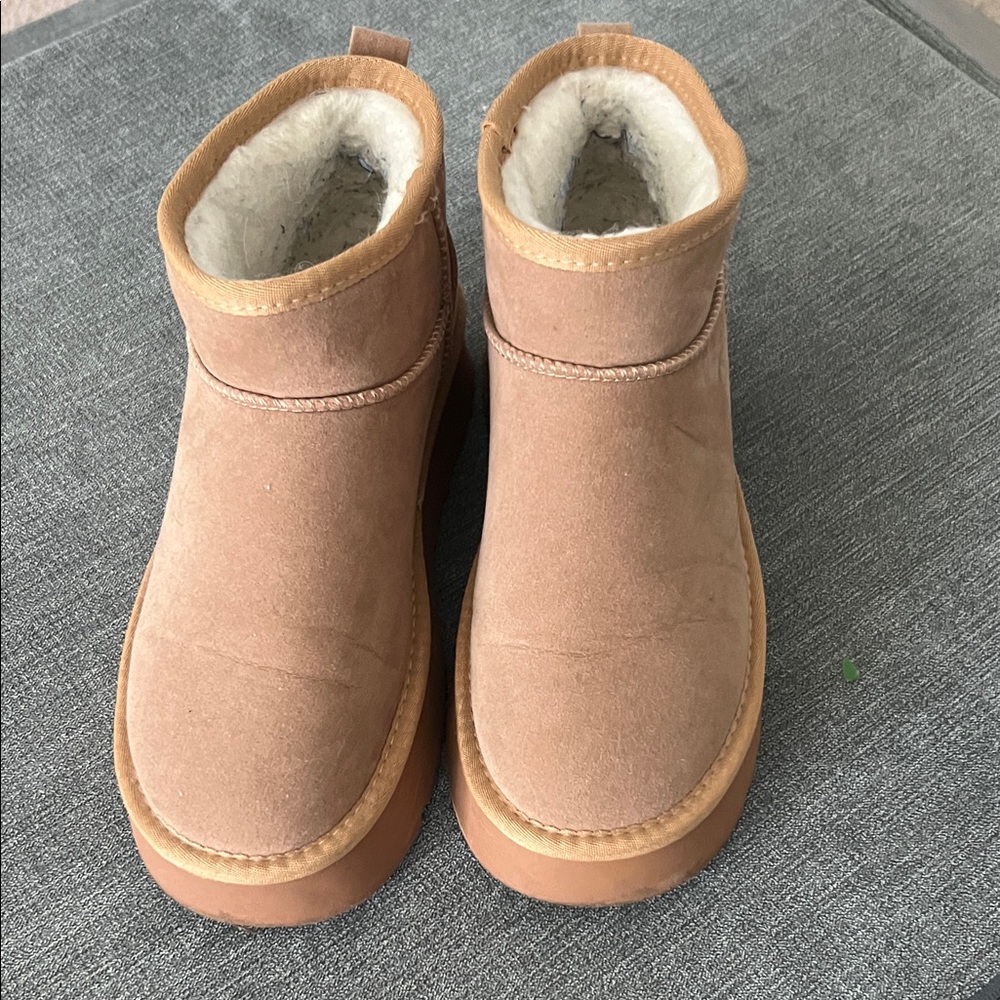CCOCCI Tan Ankle Boots with Faux Fur Lining